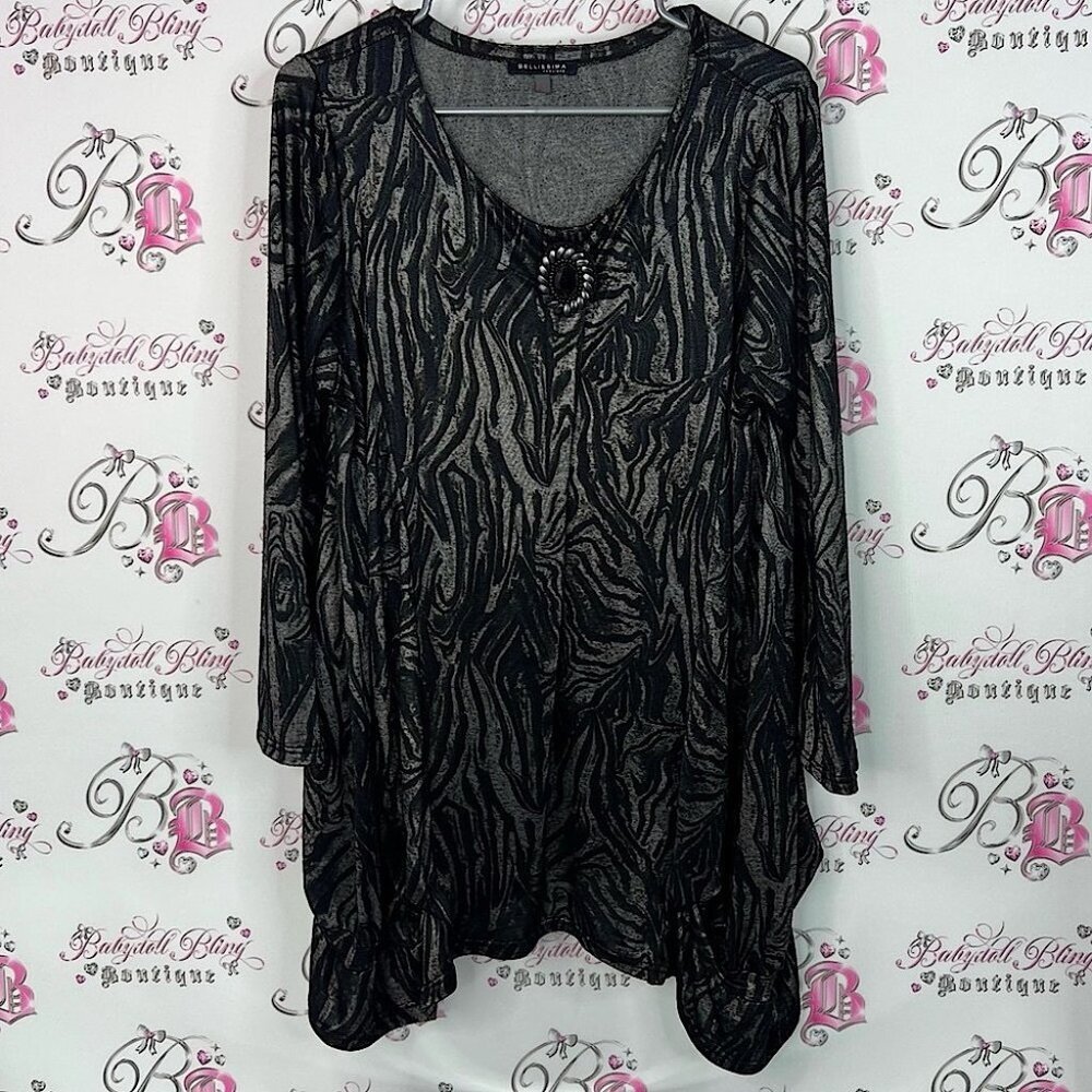 Bellissima fashion jewels beaded Chic Black Zebra Pattern Women's Blouse